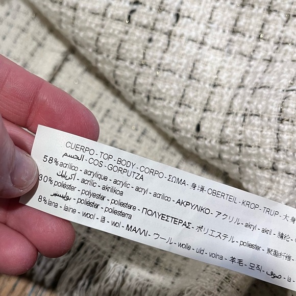 ZARA Bouclé Crop Top with 3/4 Balloon Sleeves – Size M - Picture 3 of 8